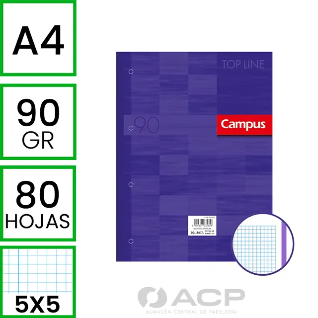 Recambio Campus Encolado A4 4TAL. CDO.5MM Morado