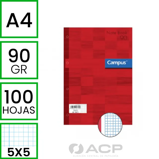 RECAMBIO CAMPUS A4 100H 5X5 90GR ROJO