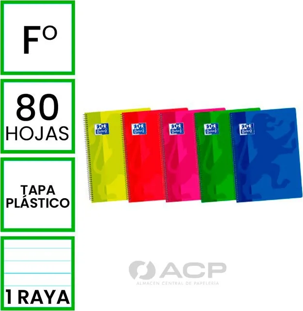 BLOC OXFORD CLASSIC FOLIO 80H TAPA PLASTICO 1 RAYA