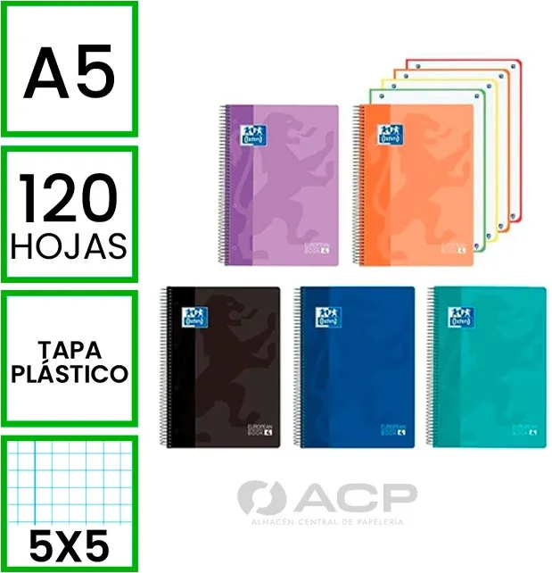 BLOC A5 OXFORD 120H TAPA POLIPROPILENO 5X5