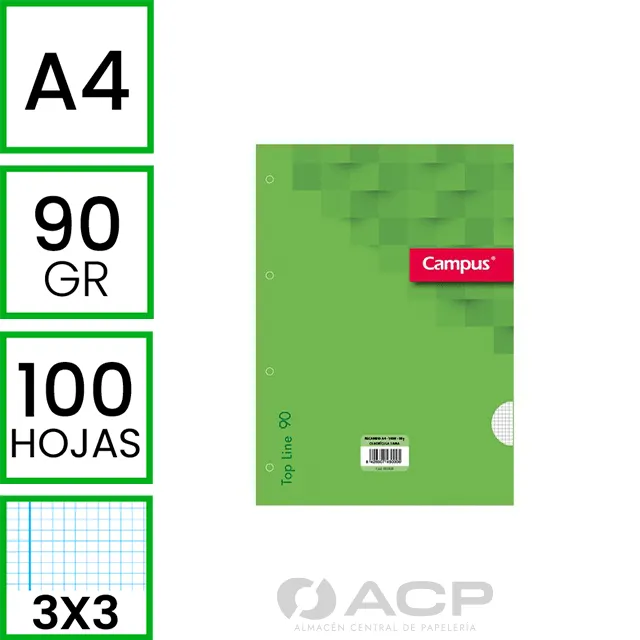 RECAMBIO CAMPUS A4 100H 90GR 4TAL. CUADRO 3X3