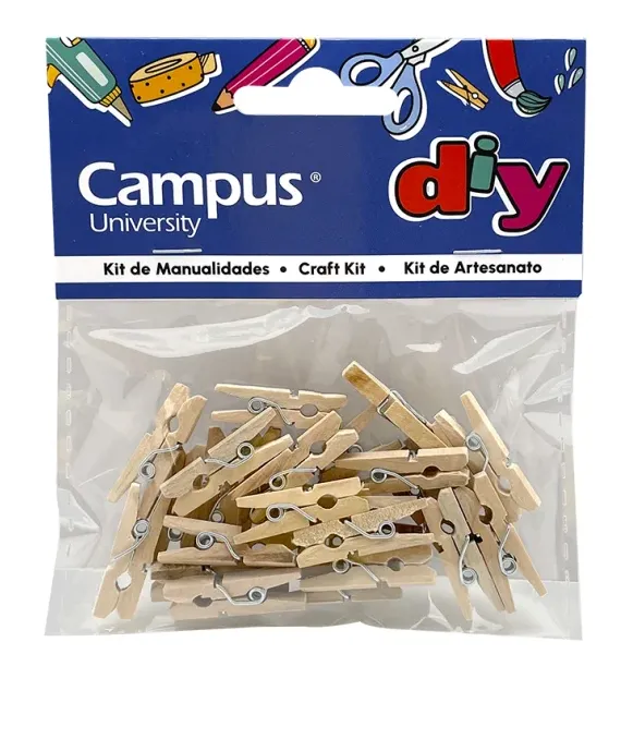 Set Manualidades Campus 20 Pinzas Madera Natural