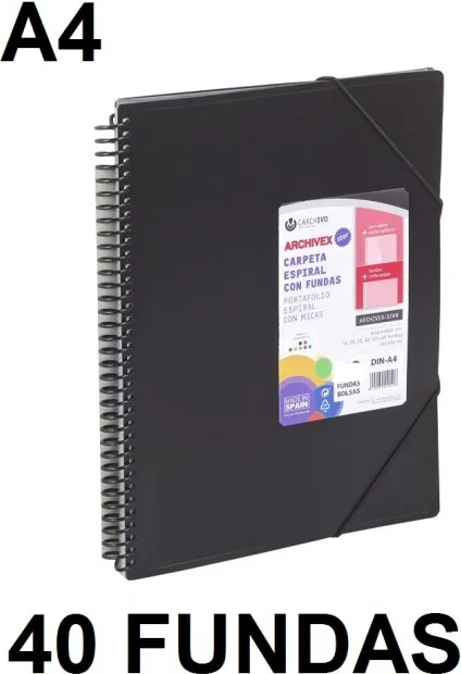 CARPETA 40 FUNDAS A4 ESPIRAL ARCHIVEX STAR NEGRO