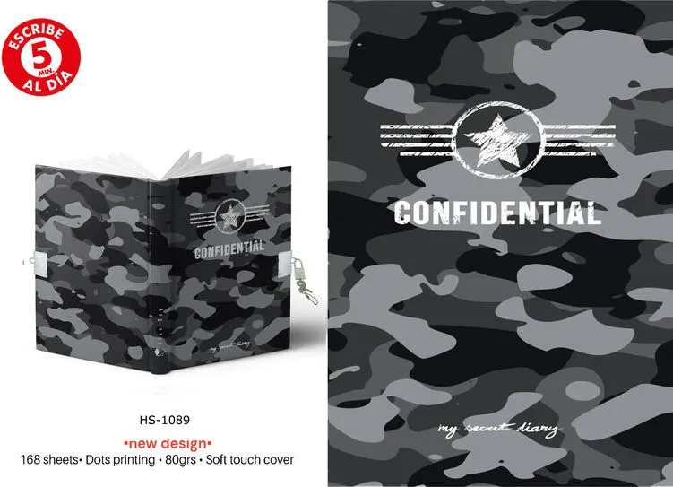 Diario A5 168H.C/Candado Confidential Grey