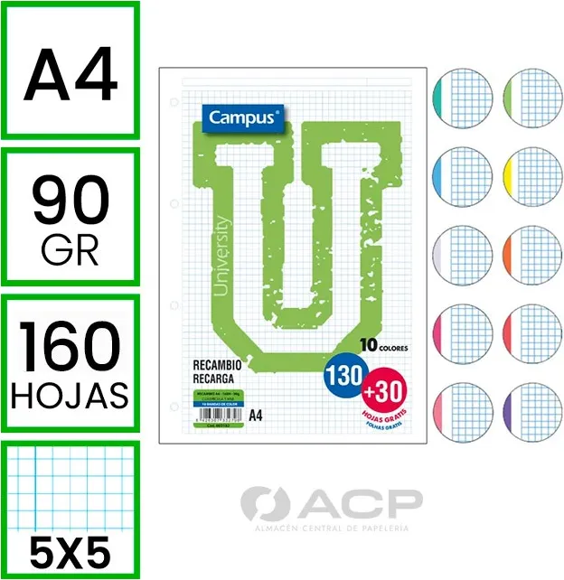 Recambio A4 Campus 130+30H 5X5 10 Col.banda