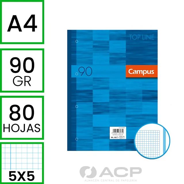 Recambio Campus Encolado A4 4TAL. CDO.5MM Azul