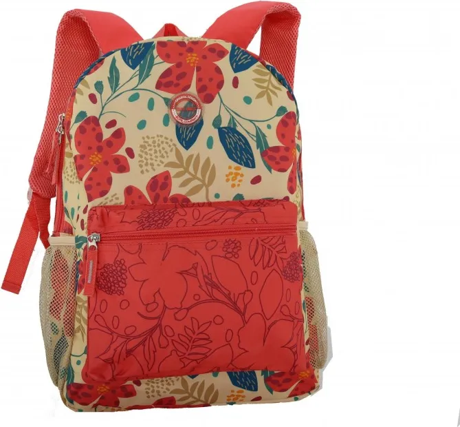 Mochila Clio Floral Rojo 43X30X13 C/2 Cremalleras