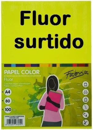 PAPEL A4 FLUOR SURTIDO 80GR 100H
