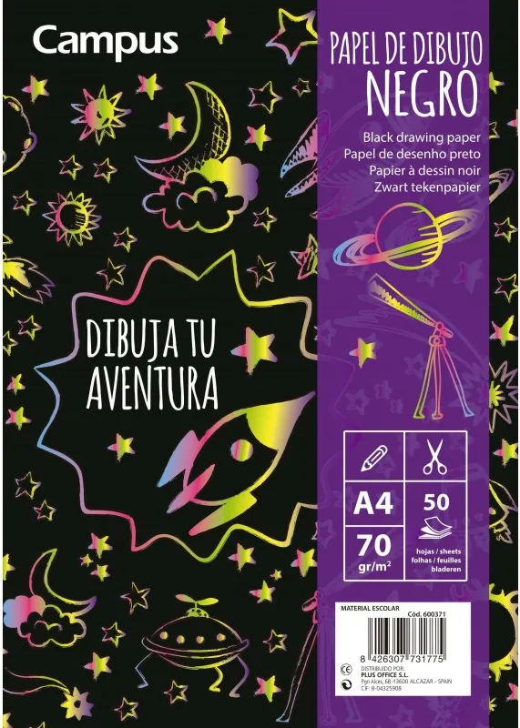 BLOC DIBUJO CAMPUS A4 70G 50H PAPEL NEGRO