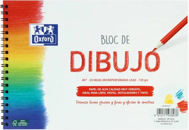BLOC DIBUJO OXFORD A5+ 20H LISO 130GR