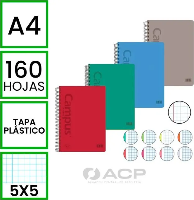BLOC A4 CAMPUS 160H TAPA POLIPROPILENO MICROPERFORADO 5X5 90GR