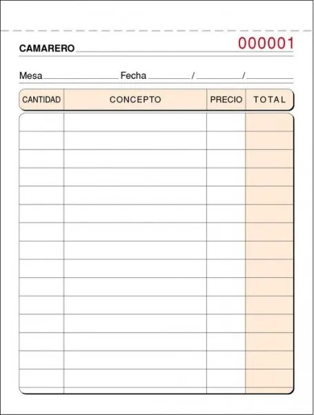 TALONARIO CAMARERO OCTAVO TRIPLICADO T-89