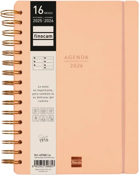 Agenda Finocam 16 Meses Haiku E10 Sv Horiz.coral 25-26