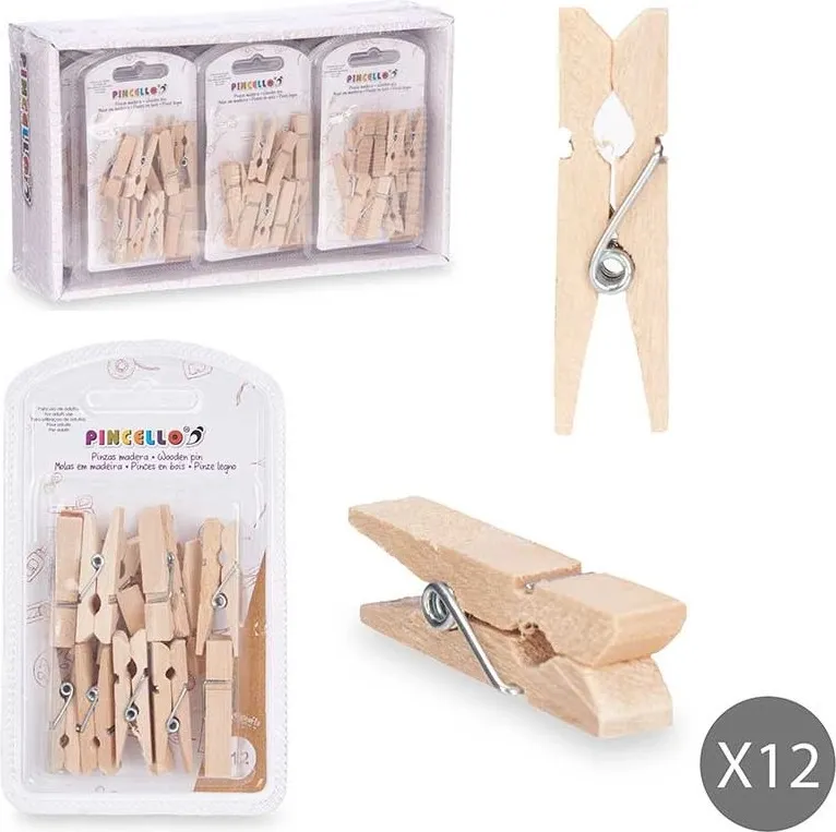 SET 12 PINZAS MADERA NATURAL MEDIANO