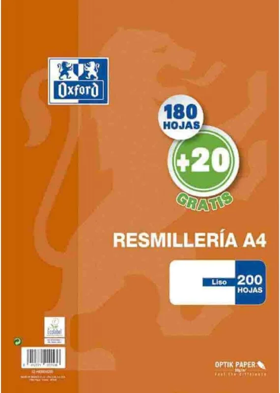 Papel A4 90GR Liso Oxford 180+20H