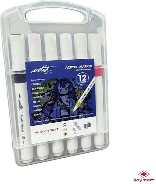 ROTULADOR ACRÍLICO 12 COLORES ESTUCHE MALETÍN