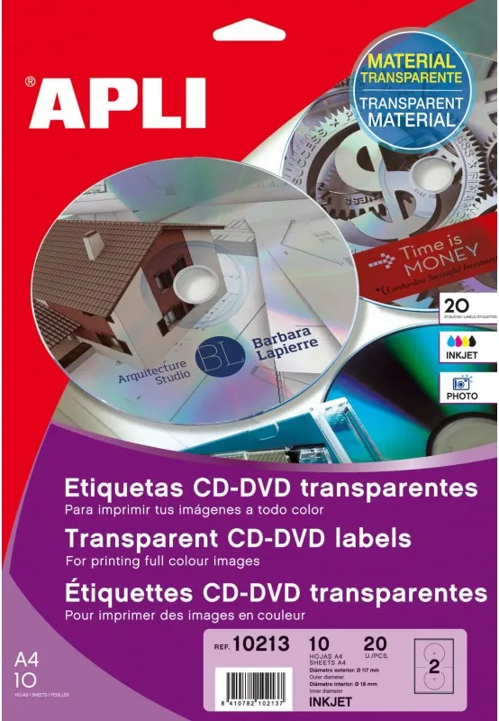 ETIQUETA APLI CD / DVD TRANPARENTES 10213