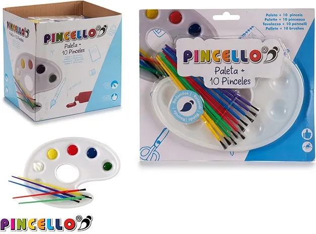 JUEGO 10 PINCELES Y PALETA PINTURAS