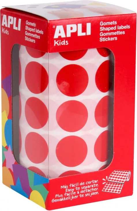 Gomets Círculo en Rollo Rojo 20mm