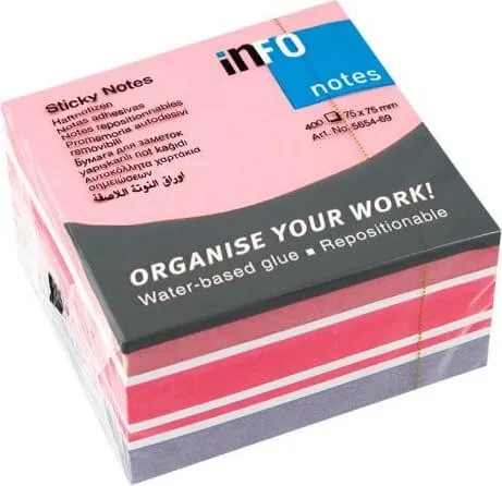 NOTAS ADHESIVAS CUBO 75X75 ROSA SURTIDO