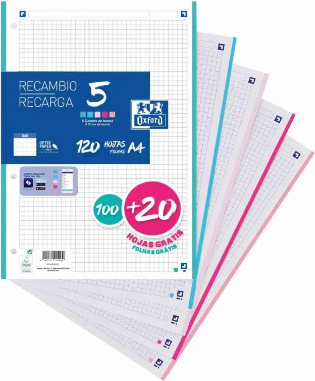 RECAMBIO OXFORD A4 100 +20 CUADRO PASTEL