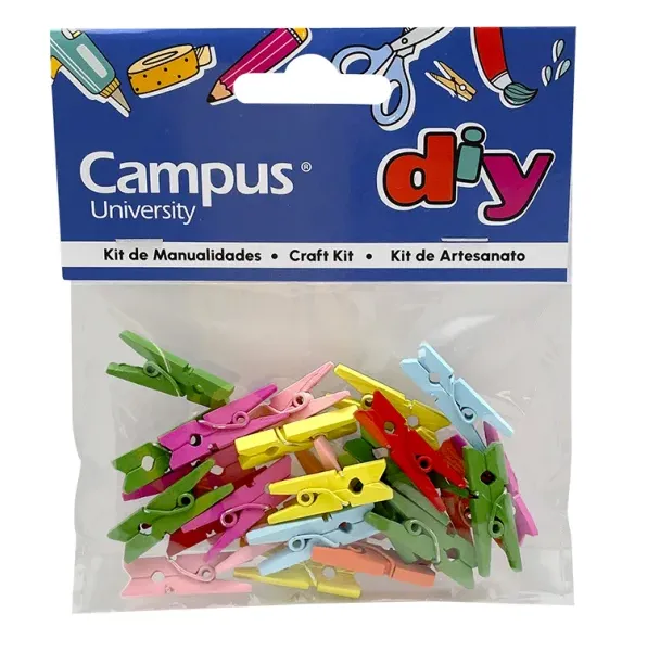 SET MANUALIDADES CAMPUS 20 PINZAS MADERA COLORES