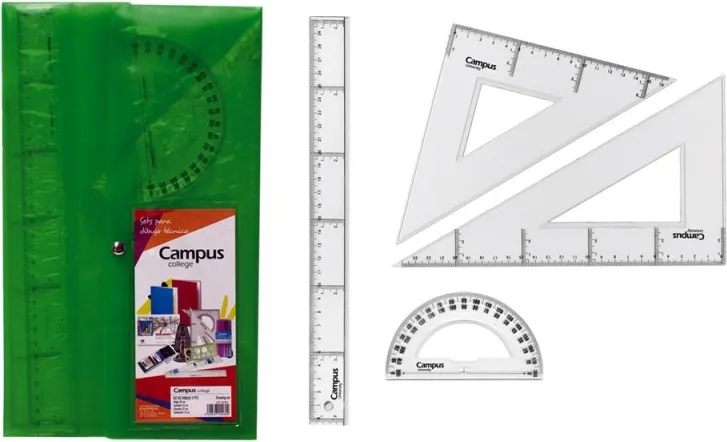 Juego Reglas 30CM 4PIEZAS Funda Verde