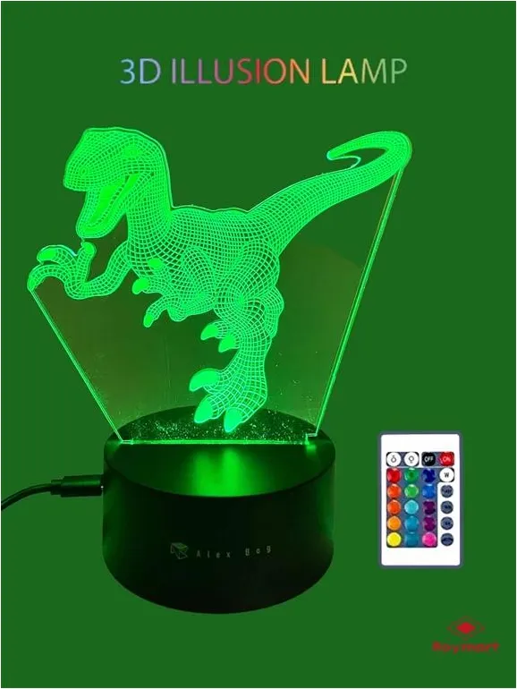 Lampara LED 3D Night Light Dino Control Remoto